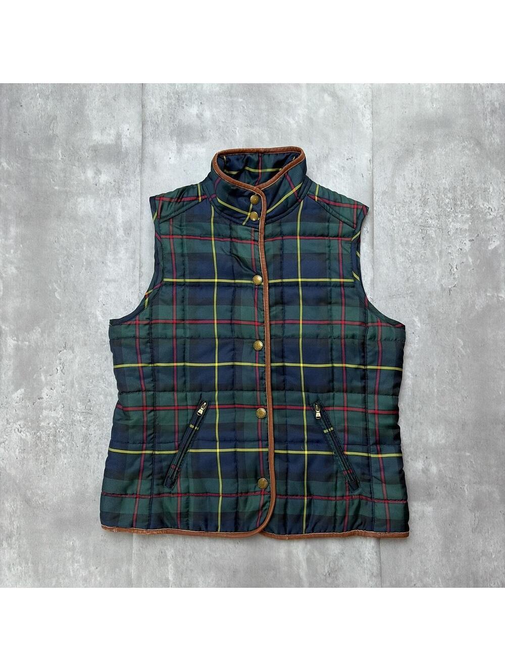 Y2K Ralph Lauren Black Watch Quilted Leather Puffer Vest